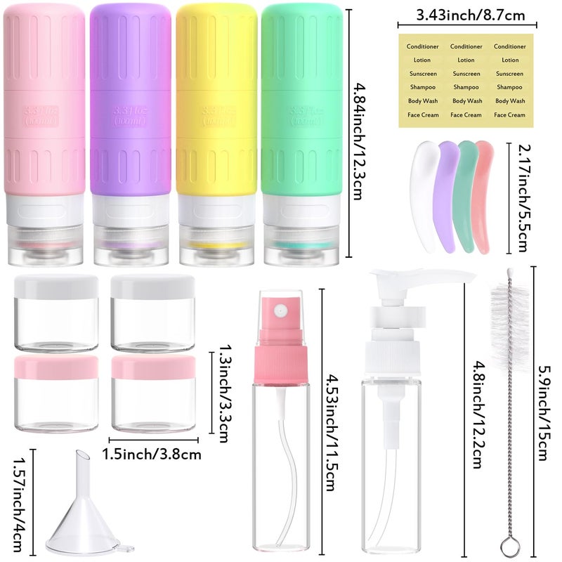 GLAMFIELDS Travel Bottles for Toiletries,TSA Approved 3.3oz Size LeakProof Silicone Toiletry Containers for Shampoo, Conditioner,Easy to Squeeze，Portable Travel Essentials for Lotion(18 Pack) Macaron - Image 2